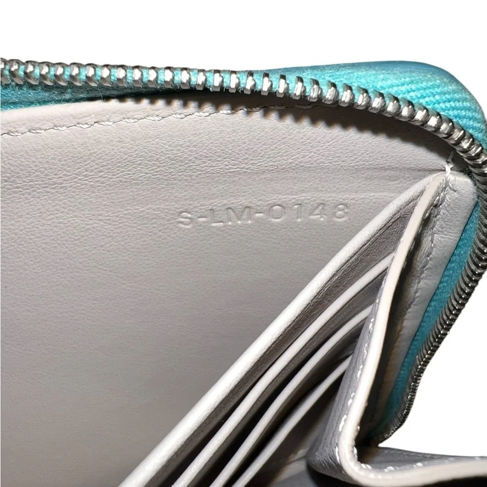EUC Celine Large Zipped Multifunction Long Wallet Blue Leather Silver Hardware